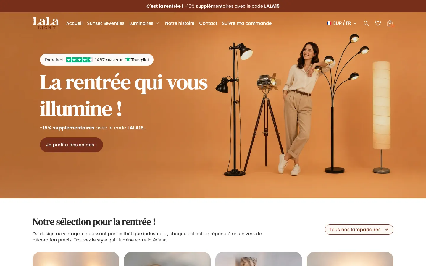 Page d'accueil du site LaLa Light