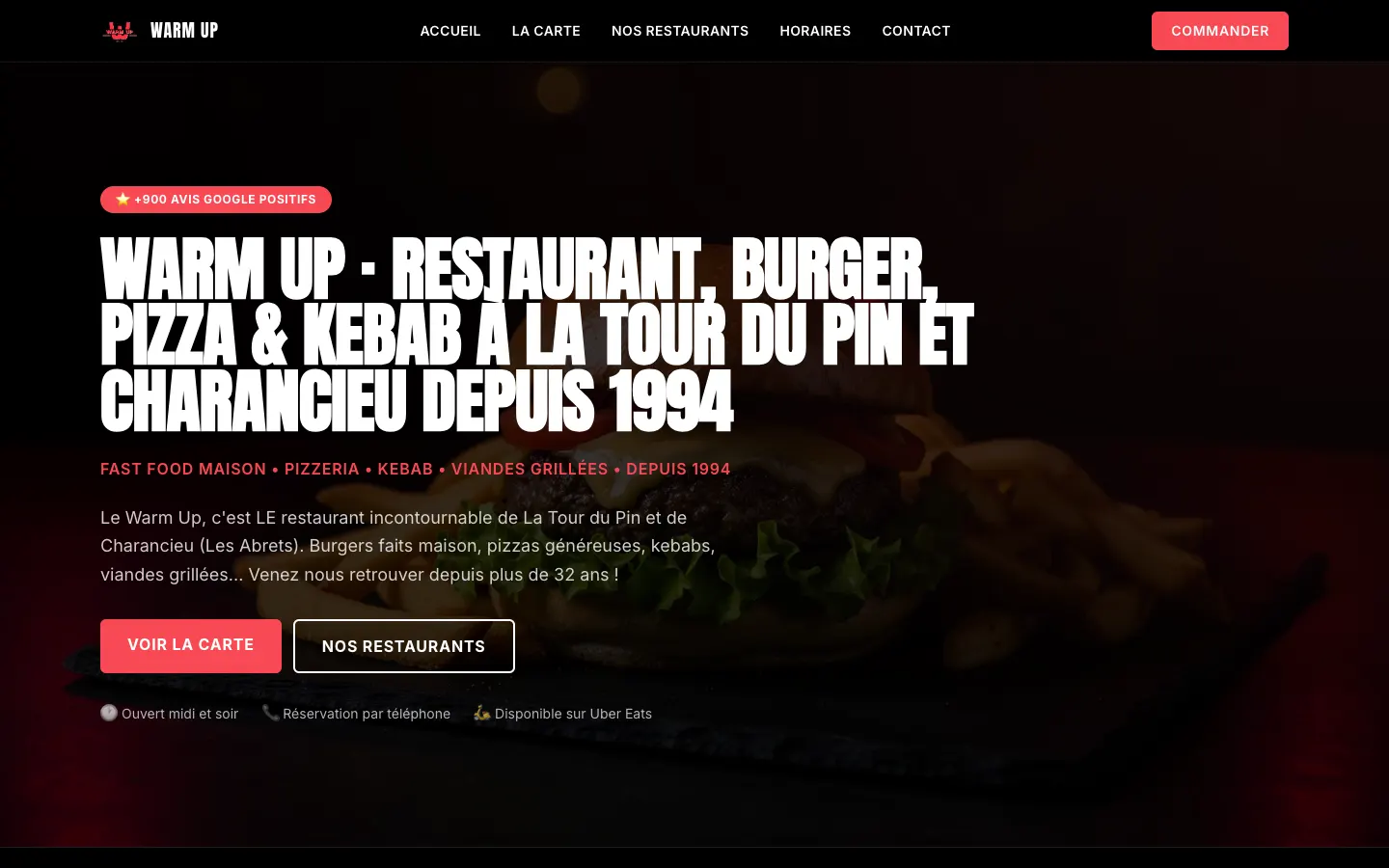 Page d'accueil du site Restaurants Warm Up